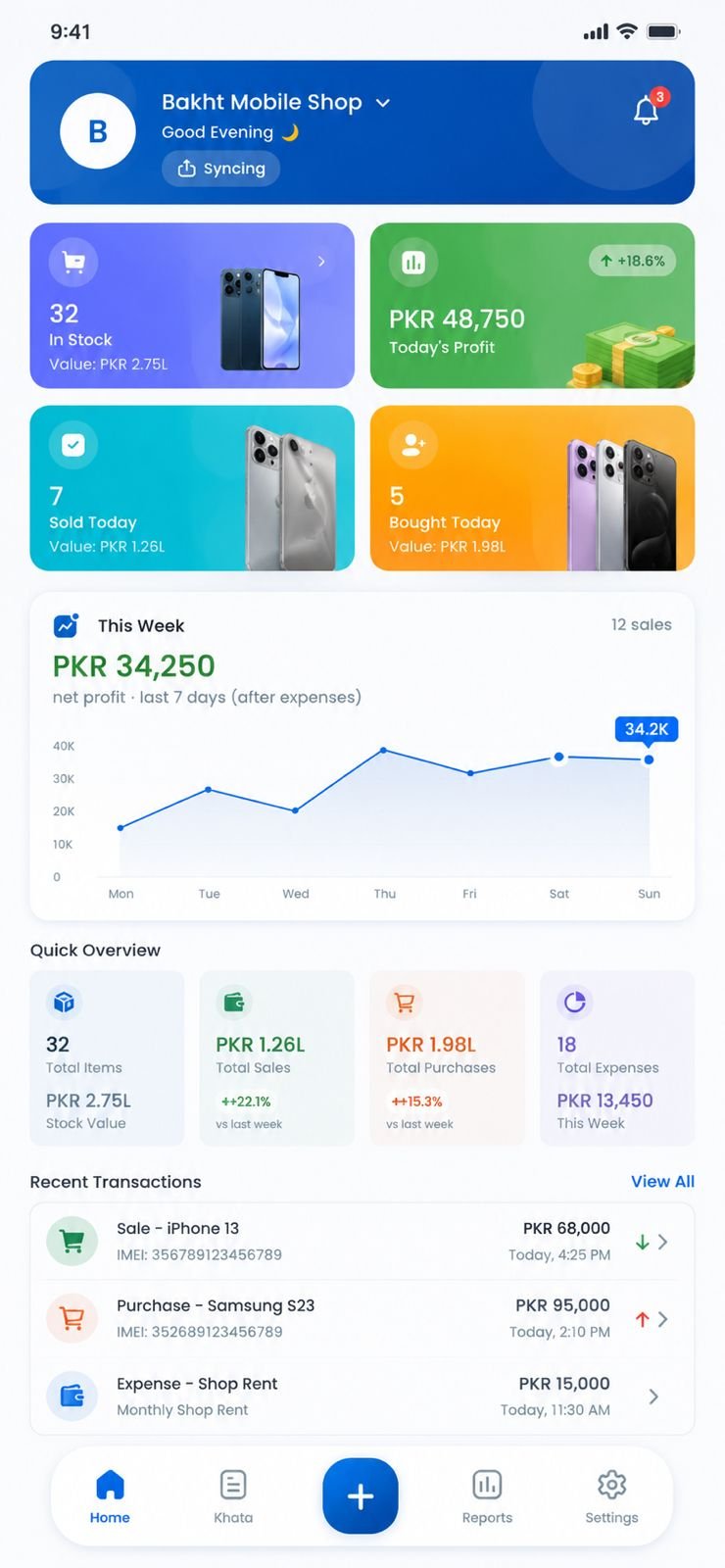 MobiKhata Mobile App Dashboard
