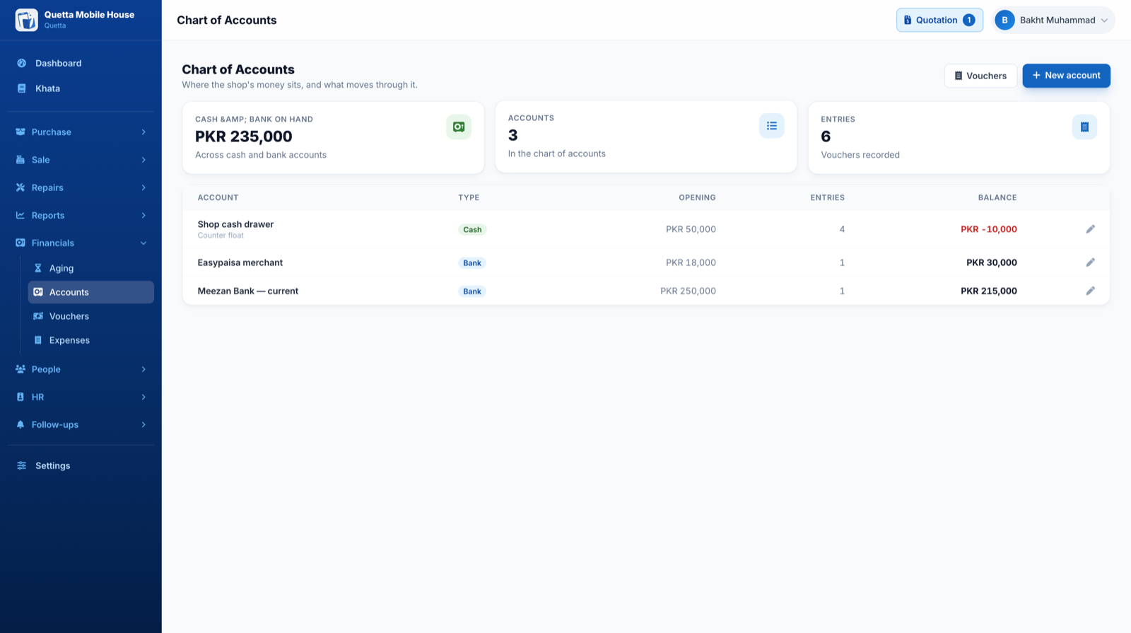 MobiKhata Accounts Screenshot